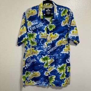 Corona Men's Hawaiian Aloha Camp Button Down Shirt Size XL Palm Trees Ocean
